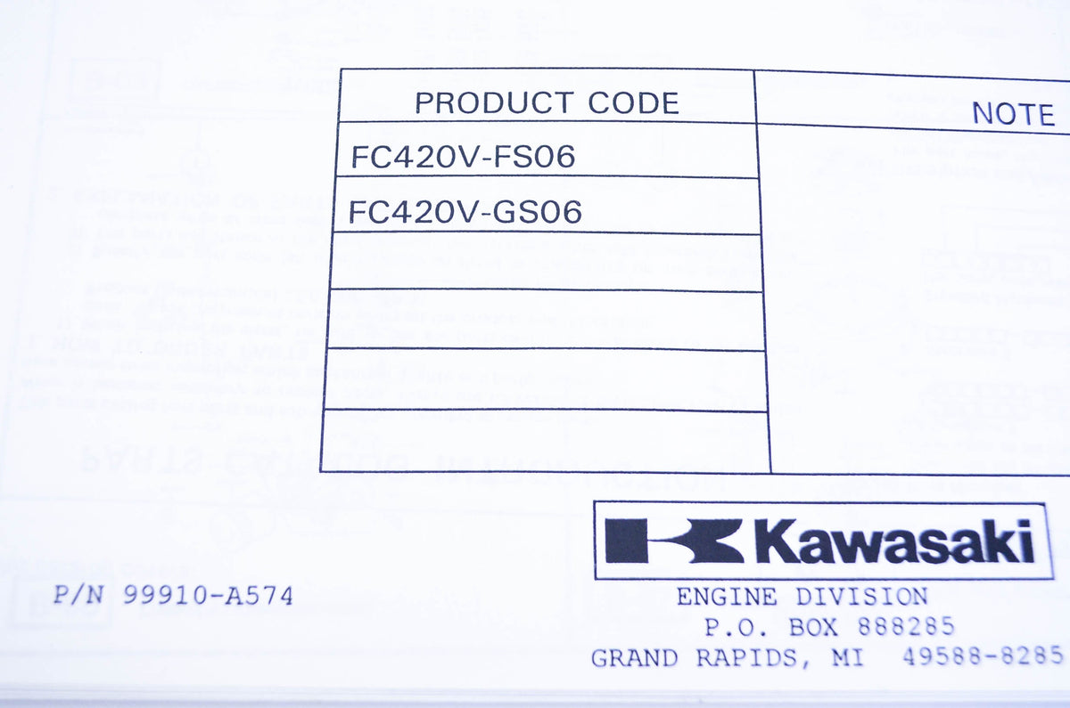 New OEM Kawasaki 99910-A574 Parts Catalog FC420V NOS