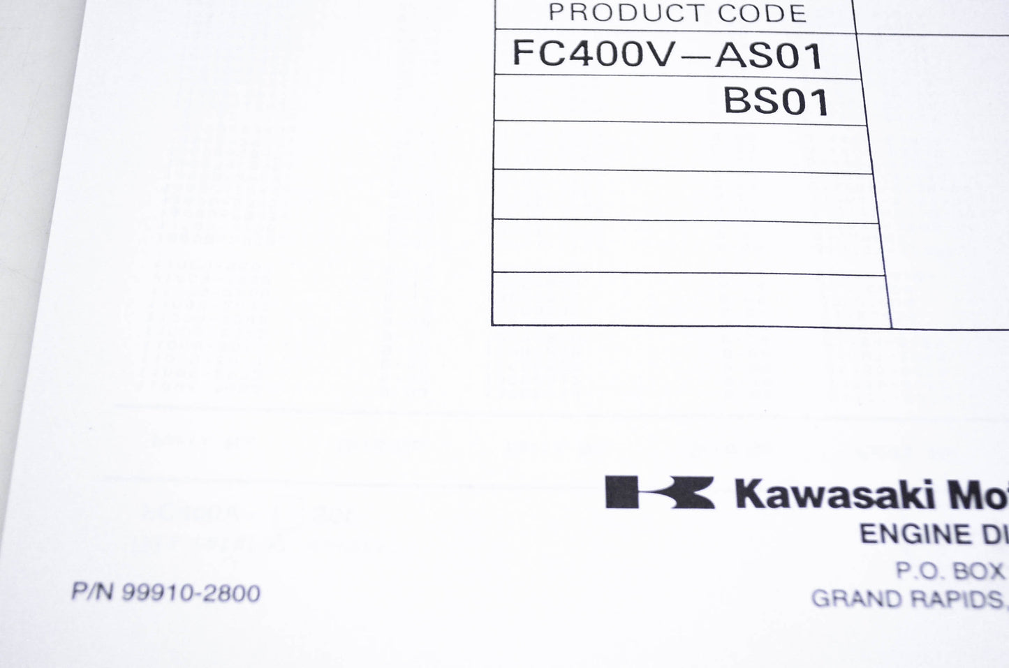 New OEM Kawasaki 99910-2800 Parts Catalog FC400V NOS