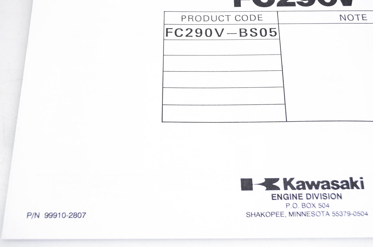 New OEM Kawasaki 99910-2807 Parts Catalog FC290V NOS