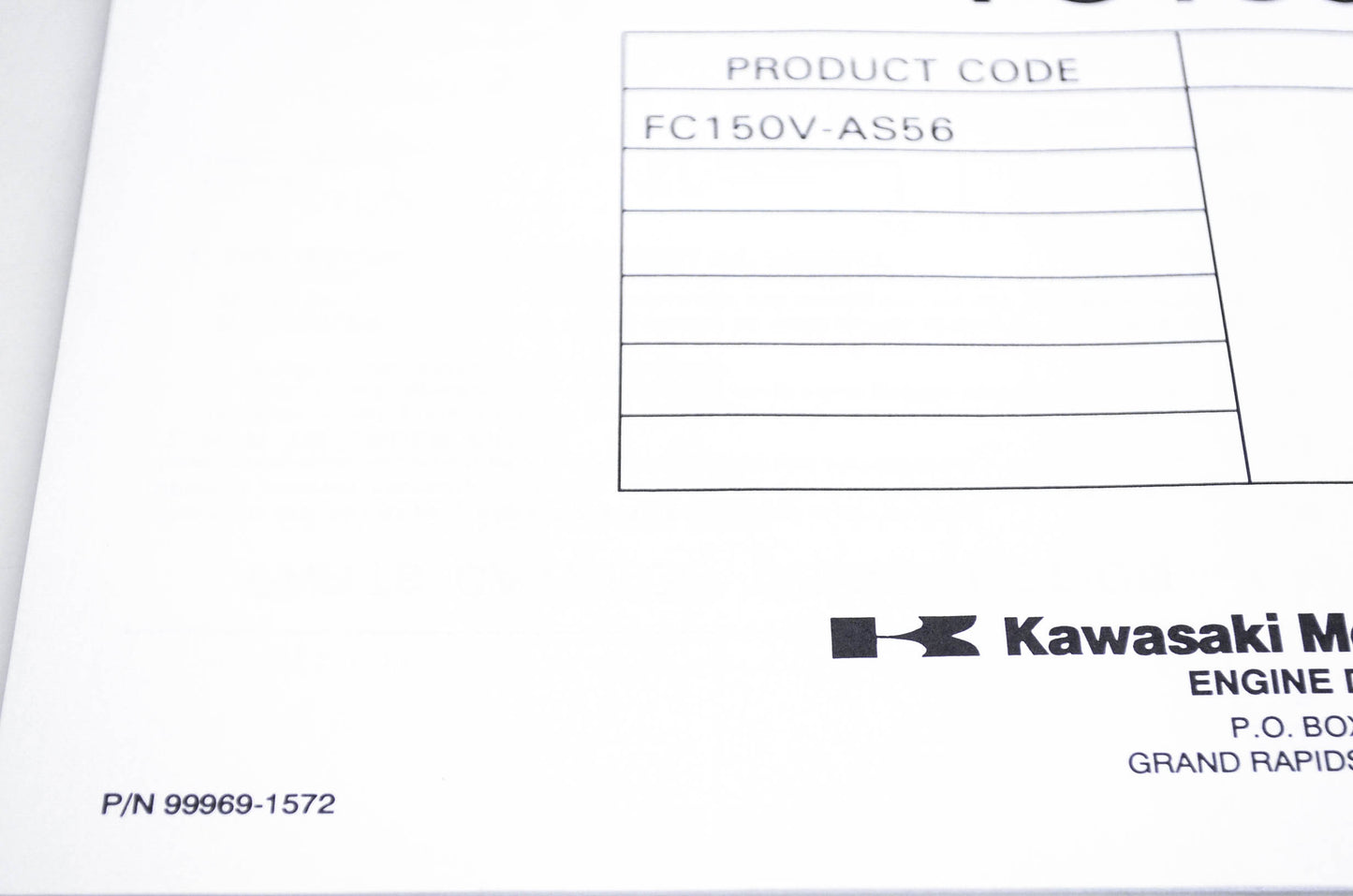 New OEM Kawasaki 99969-1572 Parts Catalog FC150V NOS