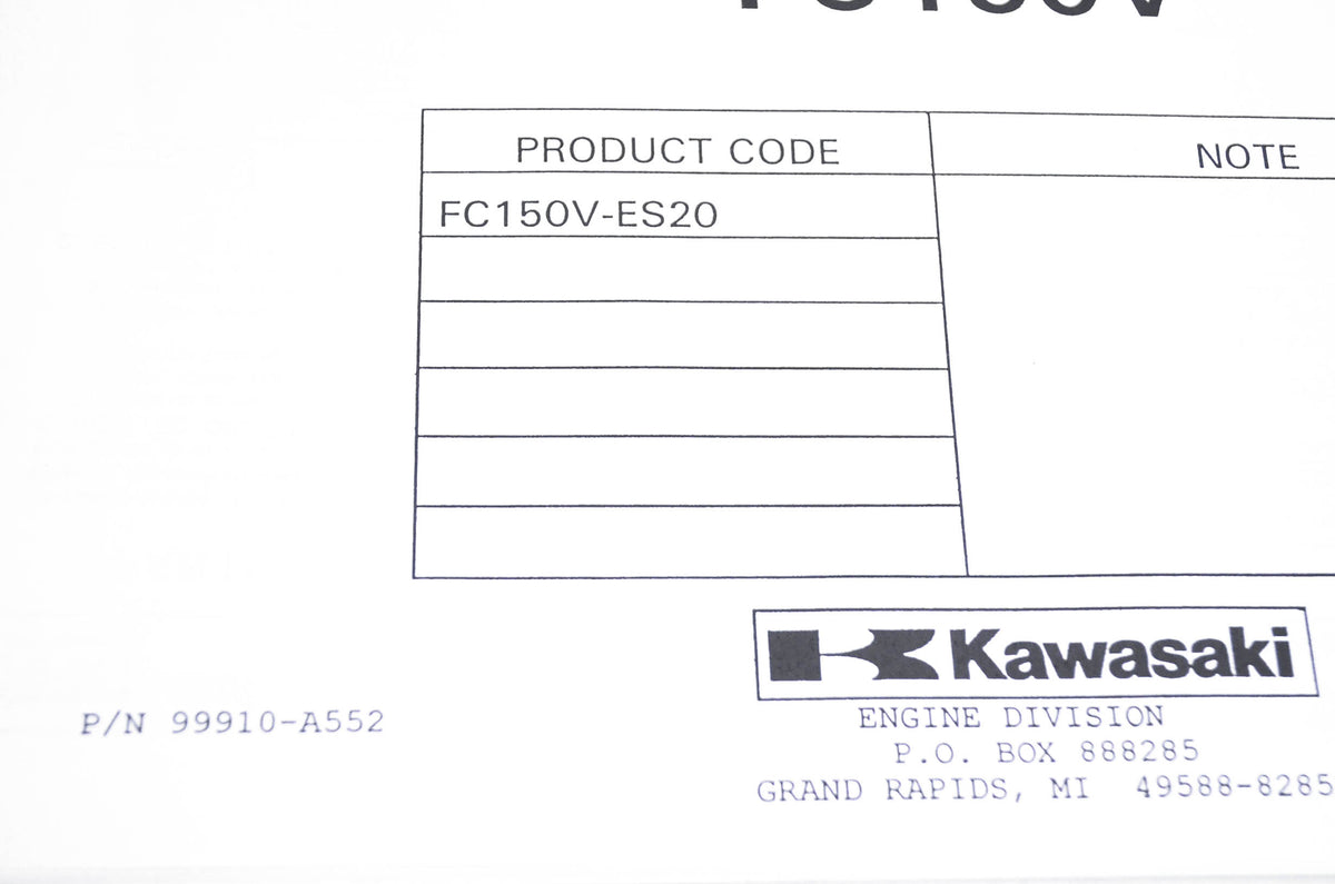 New OEM Kawasaki 99910-A552 Parts Catalog FC150V NOS