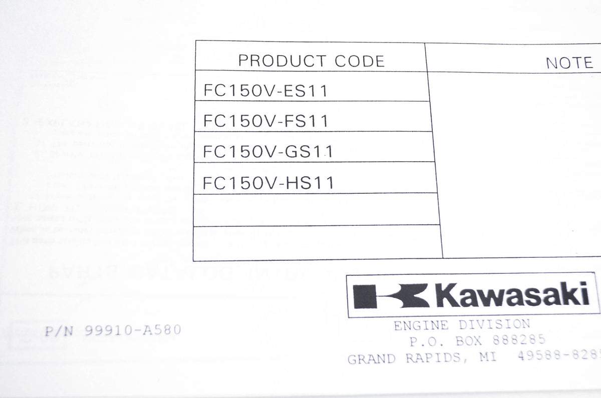 New OEM Kawasaki 99910-A580 Parts Catalog FC150V NOS