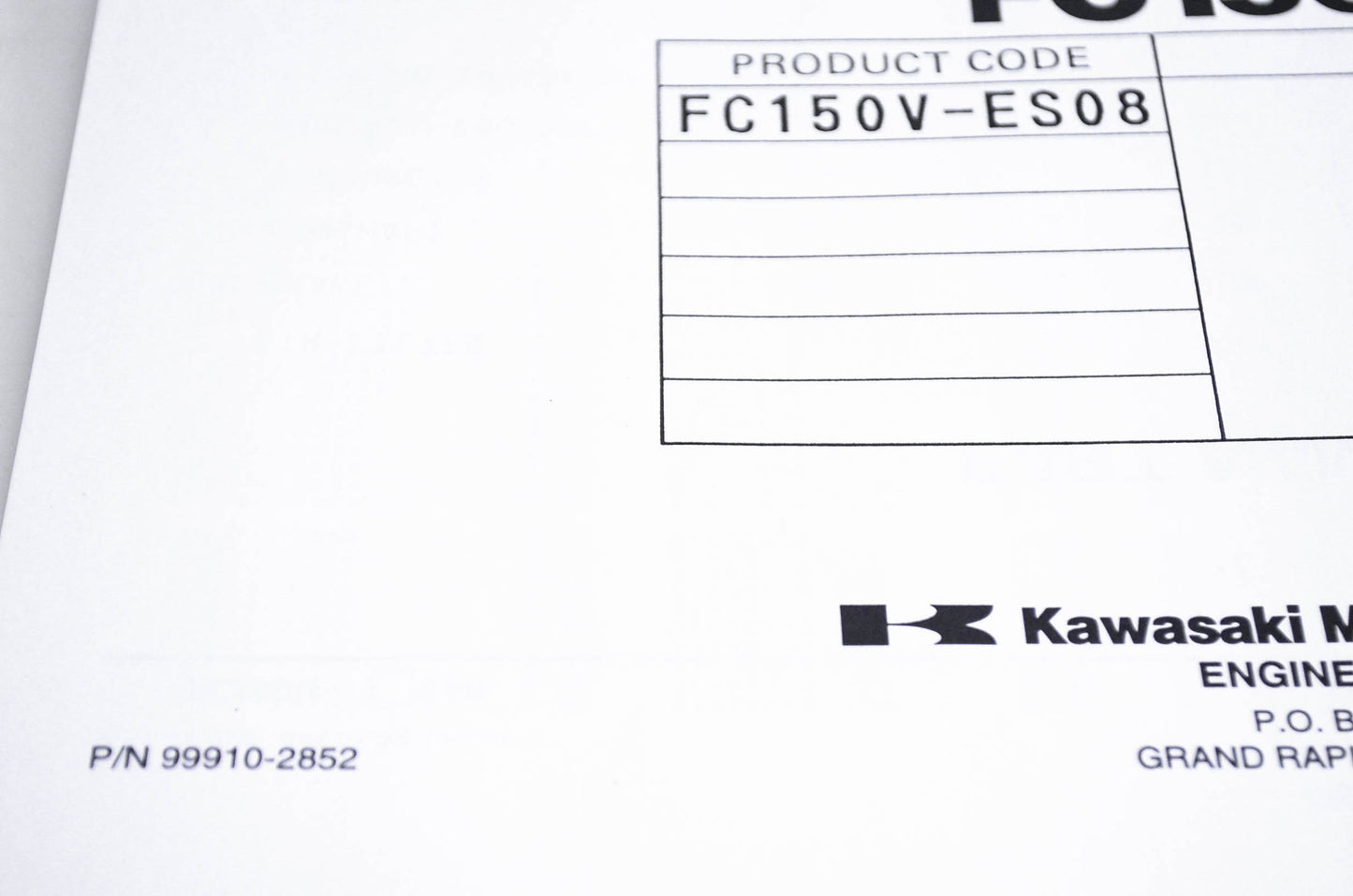 New OEM Kawasaki 99910-2852 Parts Catalog FC150V NOS
