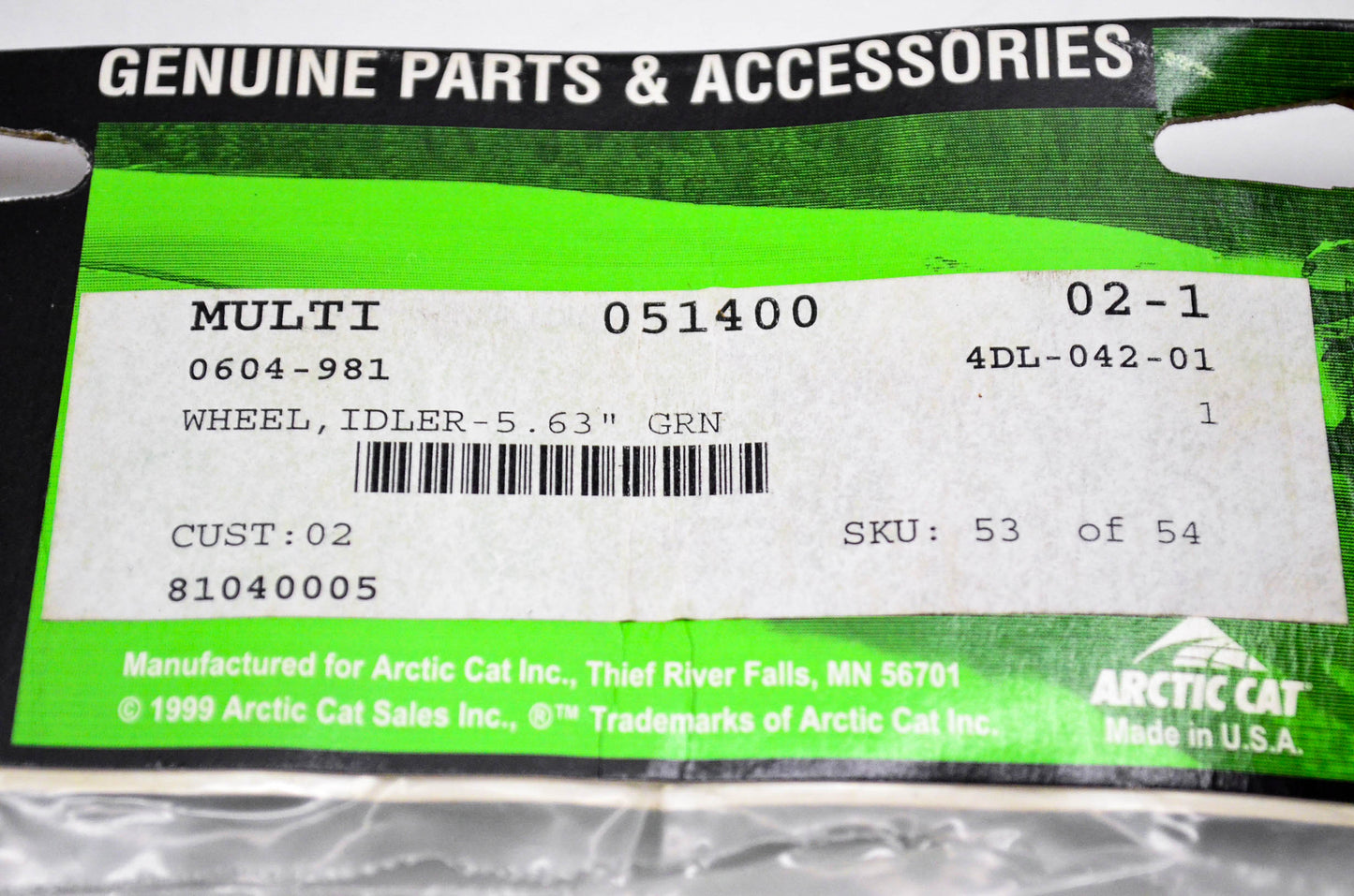 New OEM Arctic Cat 0604-981 Idler Wheel 5.63" NOS