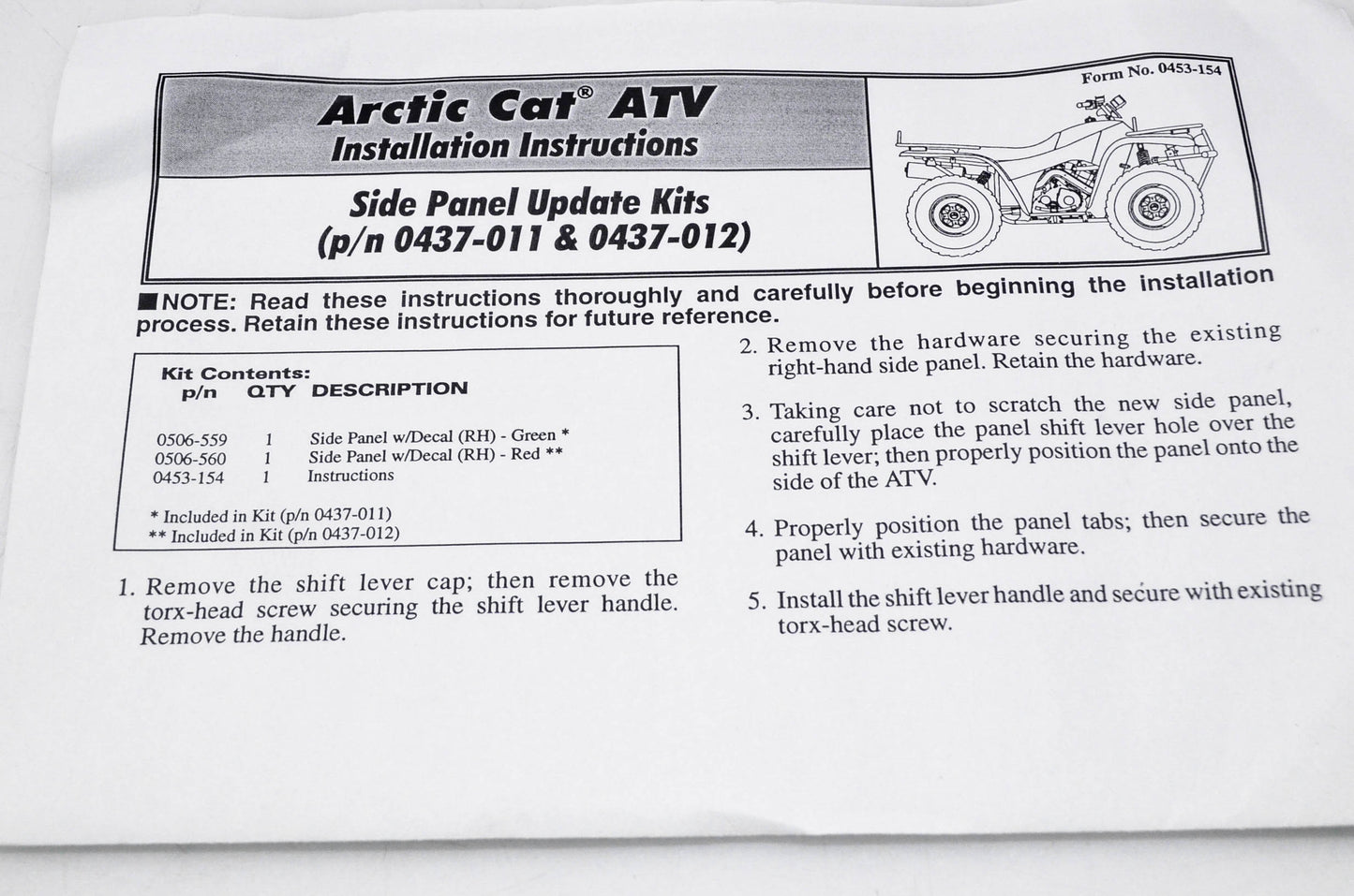 New OEM Arctic Cat 0437-011 Right Hand Side Panel Kit NOS