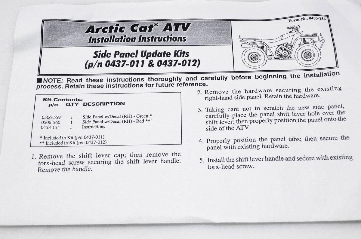 New OEM Arctic Cat 0437-011 Right Hand Side Panel Kit NOS