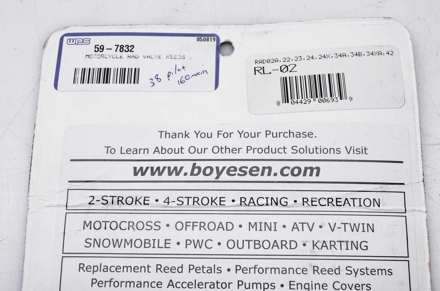 Boyesen RL-02, 59-7832, RL 02 19 04 Rad Valve Power Reeds NOS