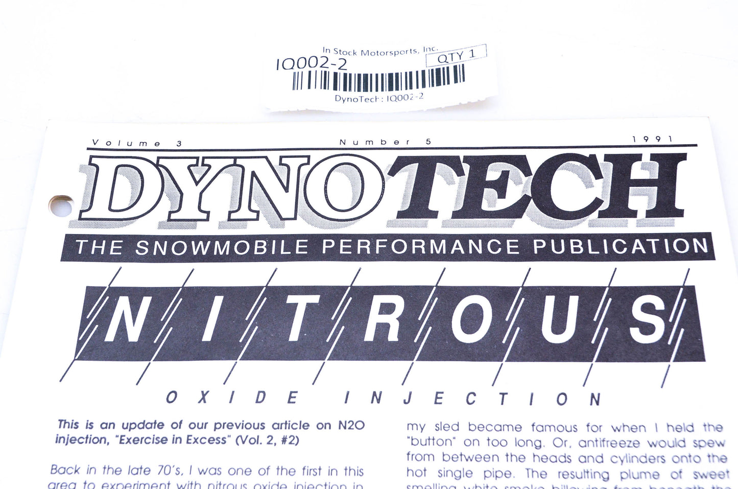 DynoTech 1991 Snowmobile Performance Publication Volume 3 Number 5 NOS