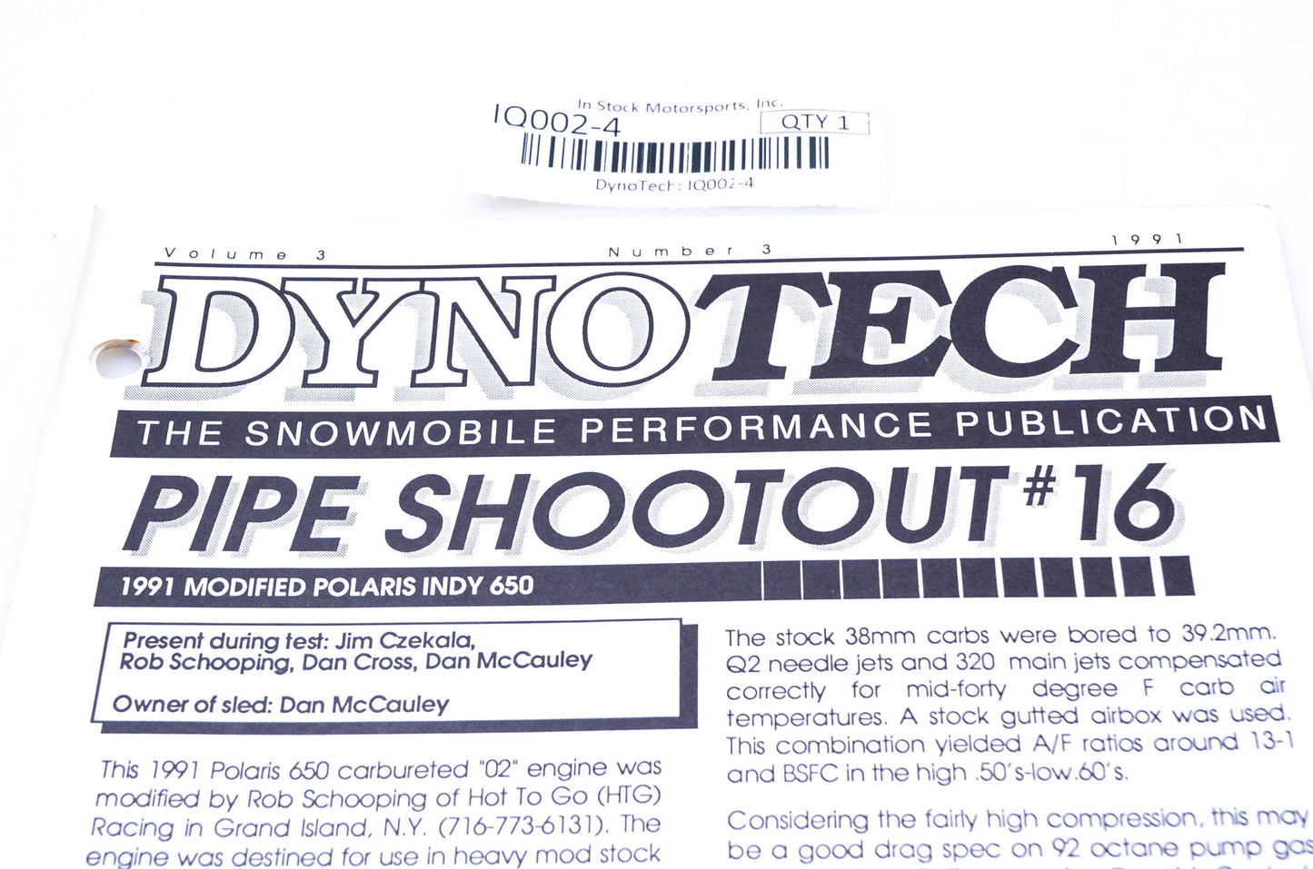 DynoTech 1991 Snowmobile Performance Publication Volume 3 Number 3 NOS