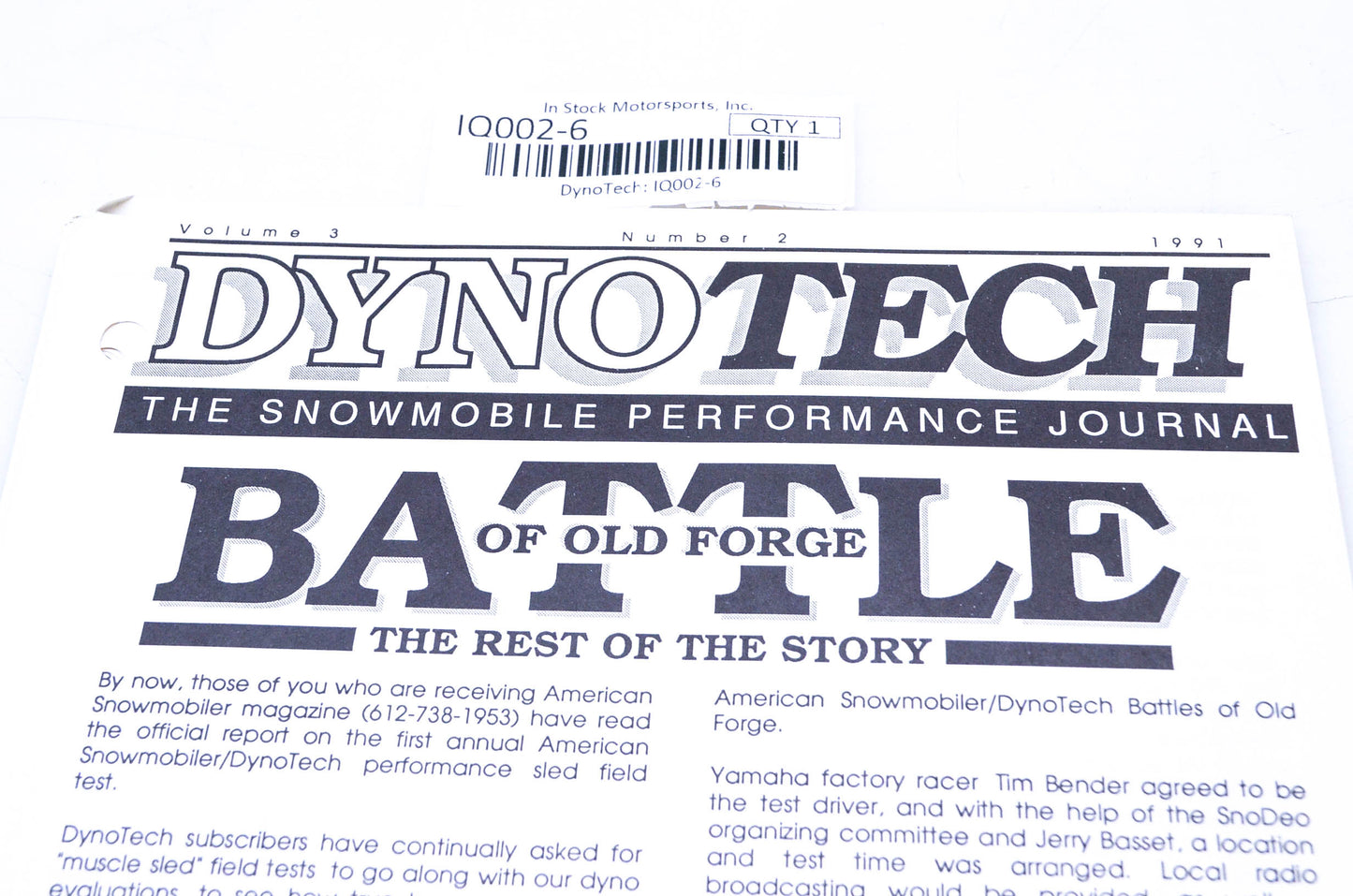 DynoTech 1991 Snowmobile Performance Journal Volume 3 Number 2 NOS