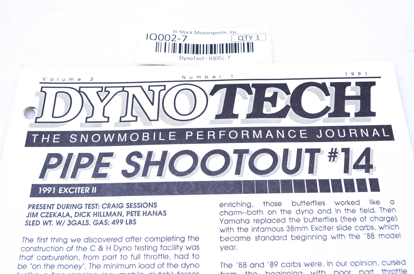 DynoTech 1991 Snowmobile Performance Journal Volume 3 number 1 NOS
