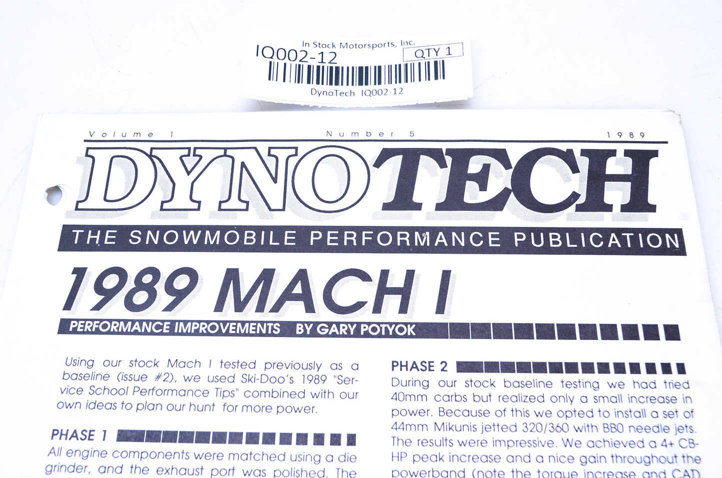 DynoTech 1989 Snowmobile Performance Publication Volume 1 Number 5 NOS