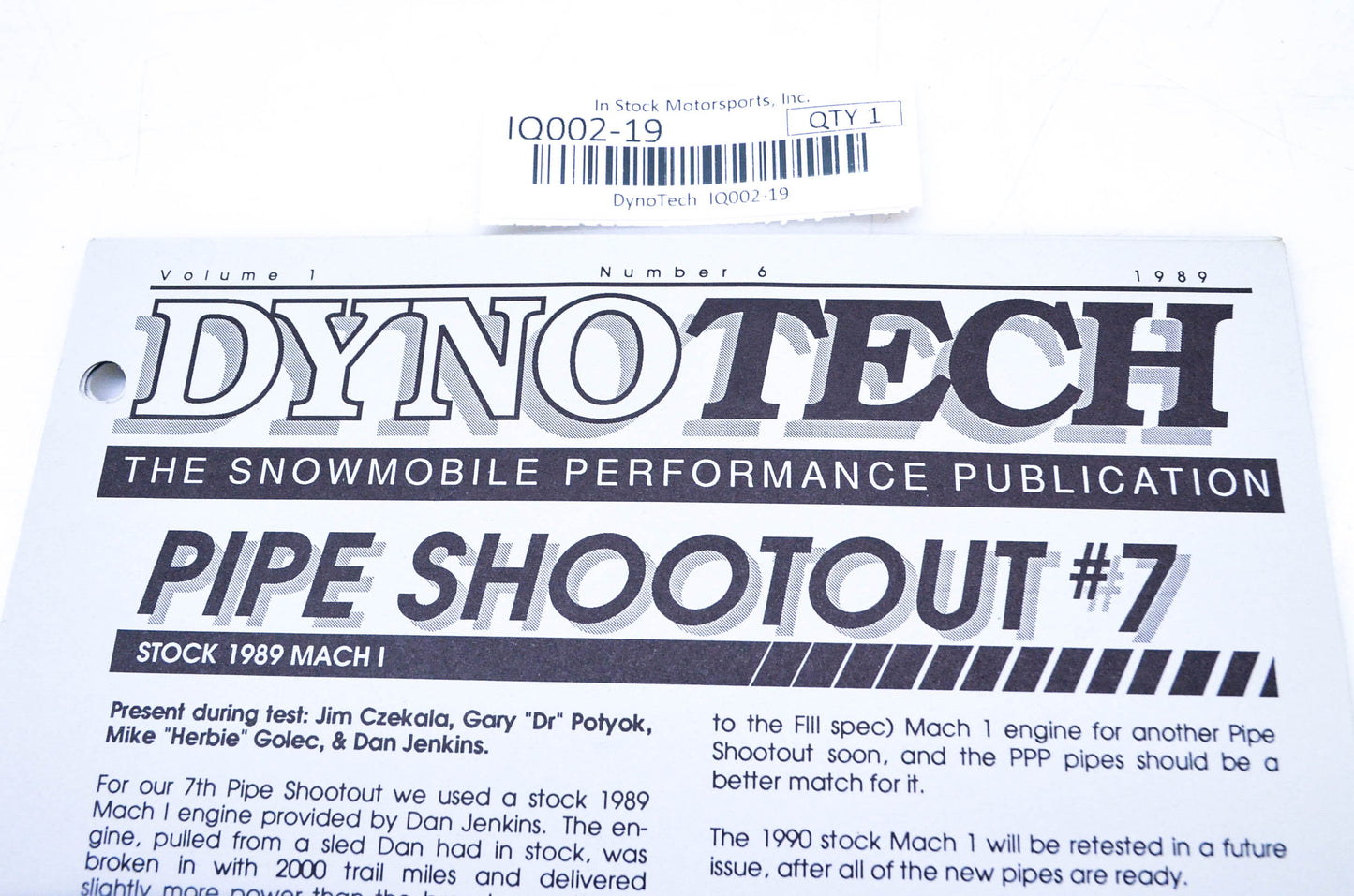 DynoTech 1989 Snowmobile Performance Publication Volume 1 Number 6 NOS