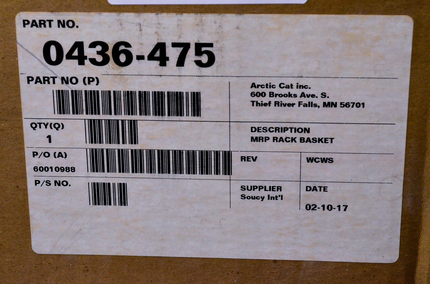 New OEM Arctic Cat 0436-475 MRP Rack Basket NOS