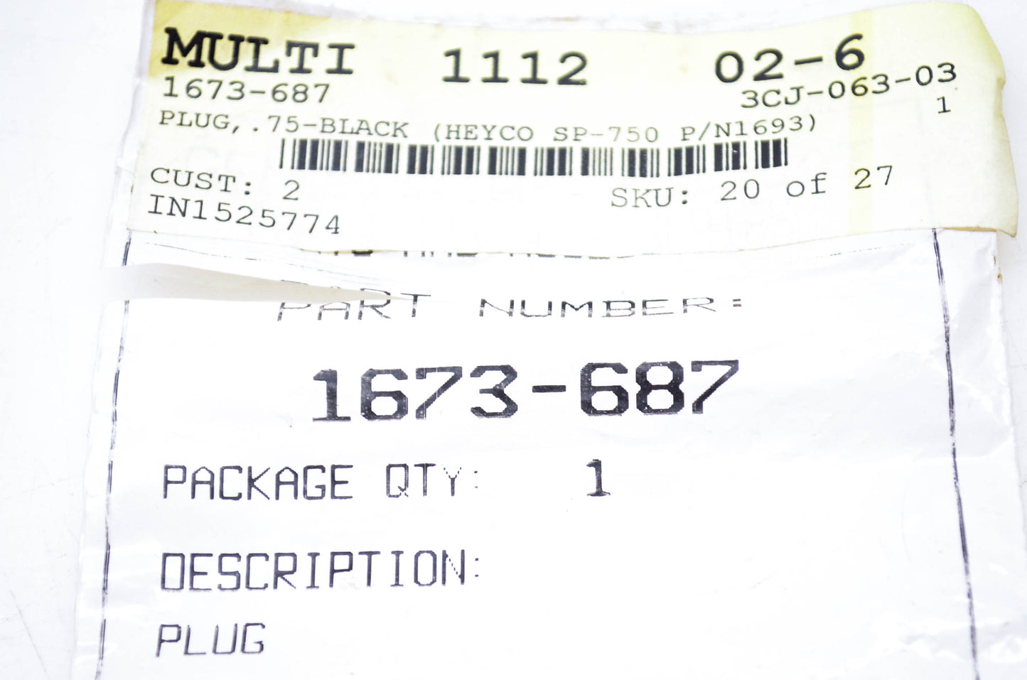 New OEM Arctic Cat 1673-687 Plug .75 NOS