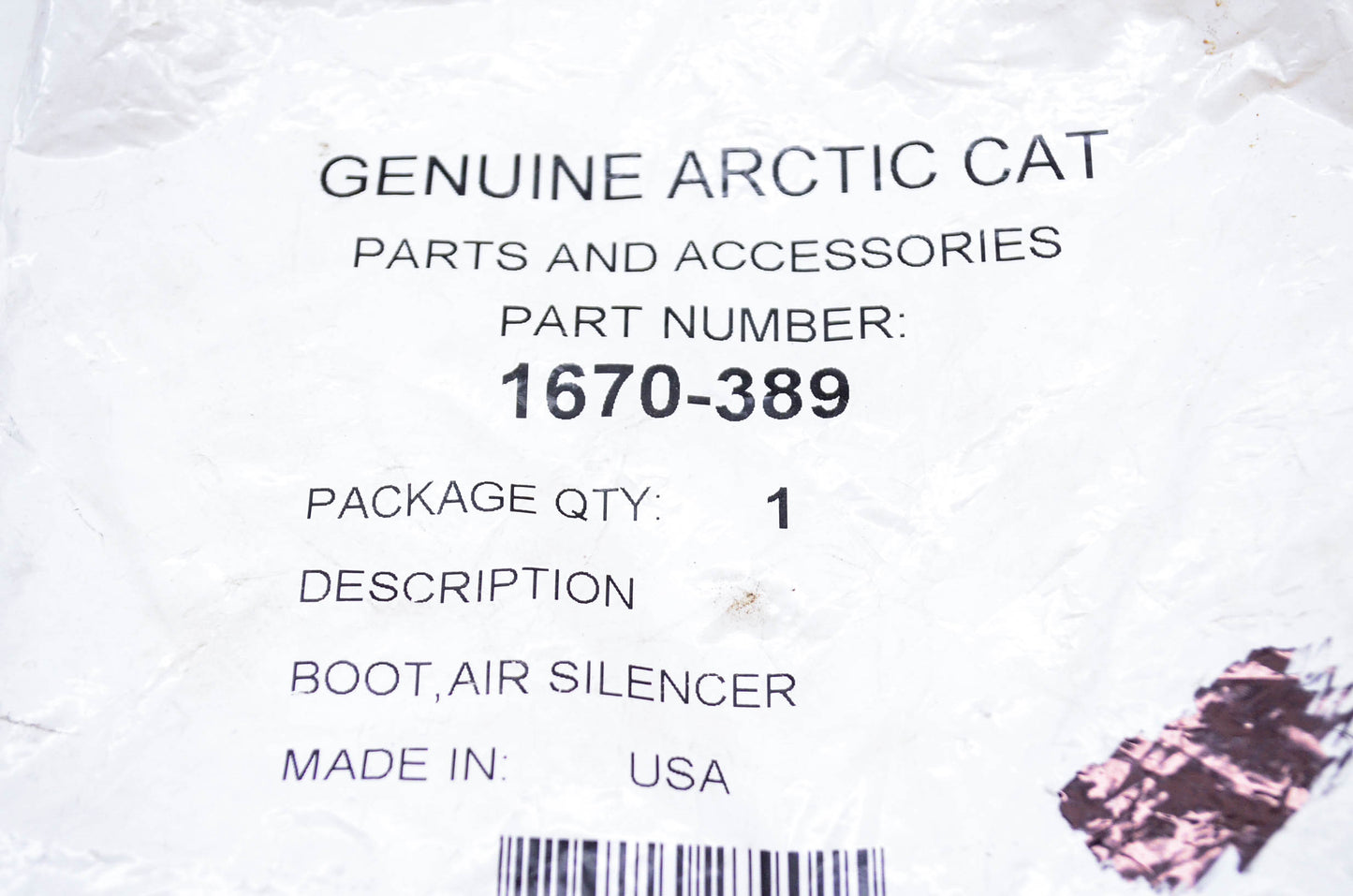 New OEM Arctic Cat 1670-389 Air Silencer Boot NOS
