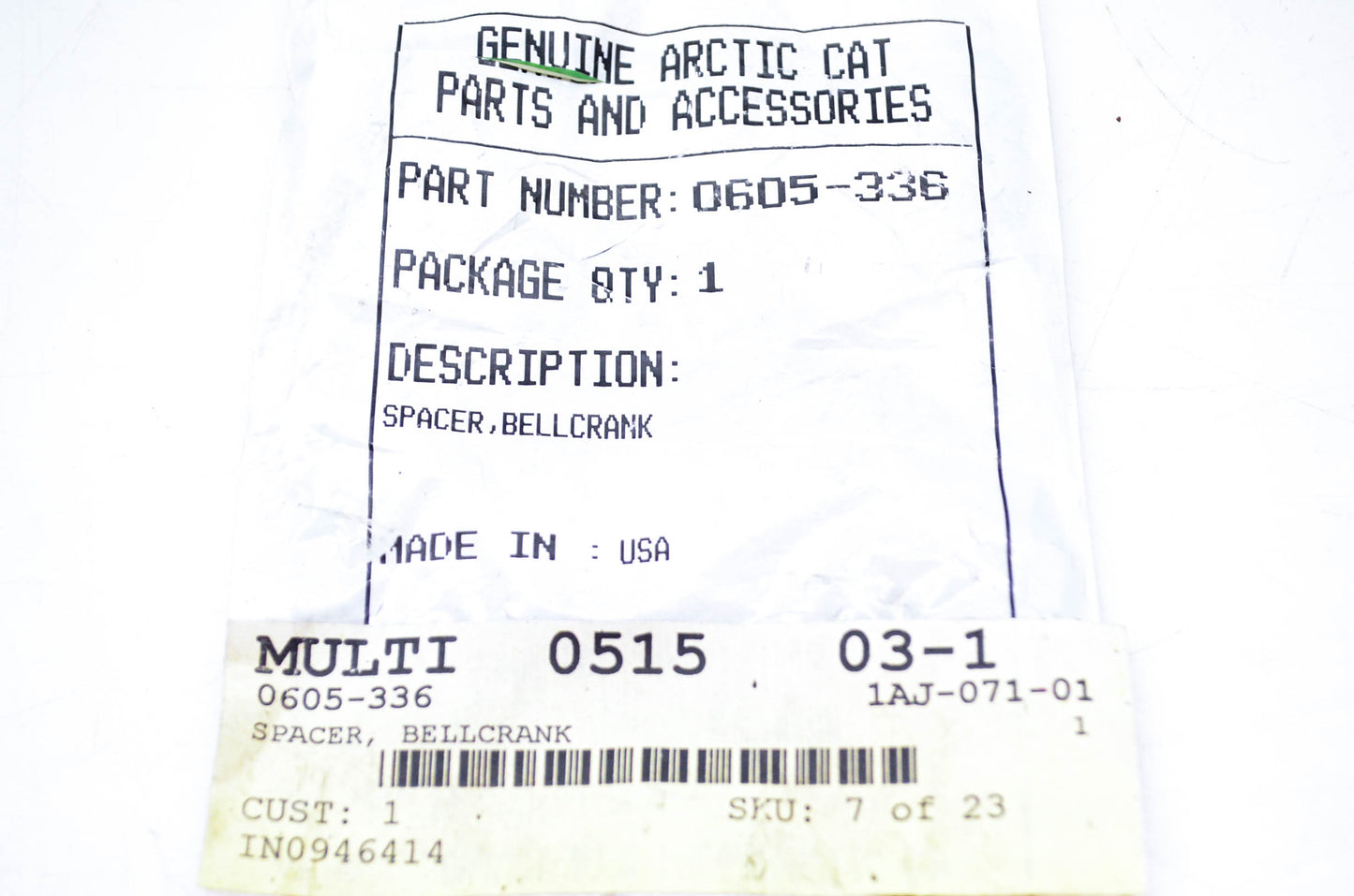New OEM Arctic Cat 0605-336 Bellcrank Spacer NOS
