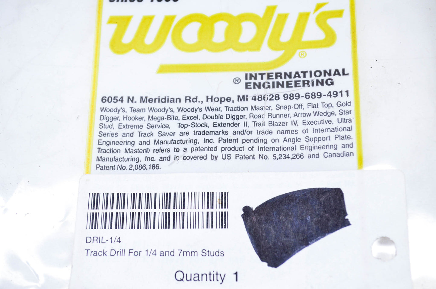Woody's DRIL-UNIV, 800124149681, 27110000 Track Drill For 1/4 & 7mm Studs NOS
