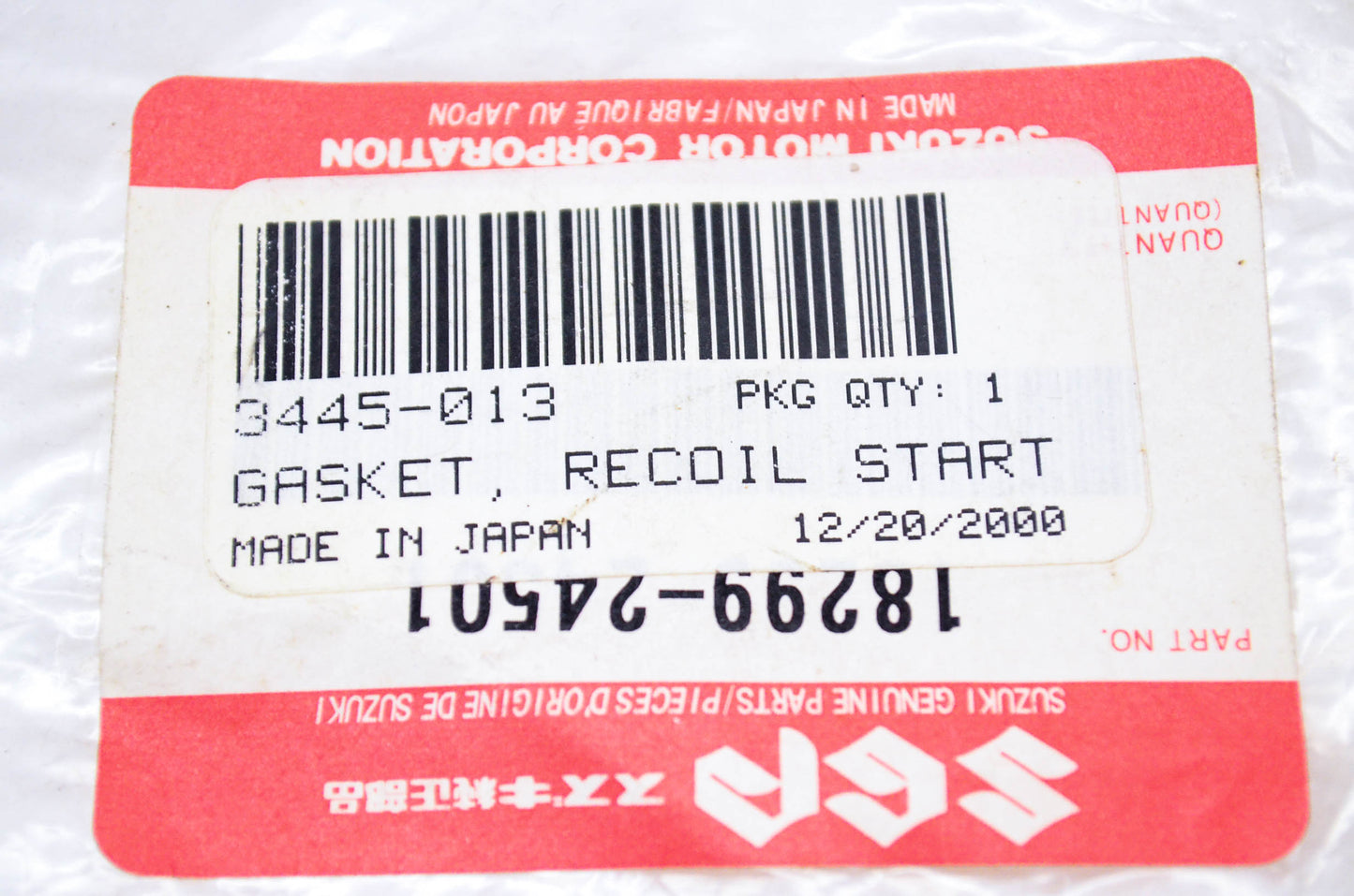 New OEM Suzuki 18299-24501 Recoil Start Gasket NOS