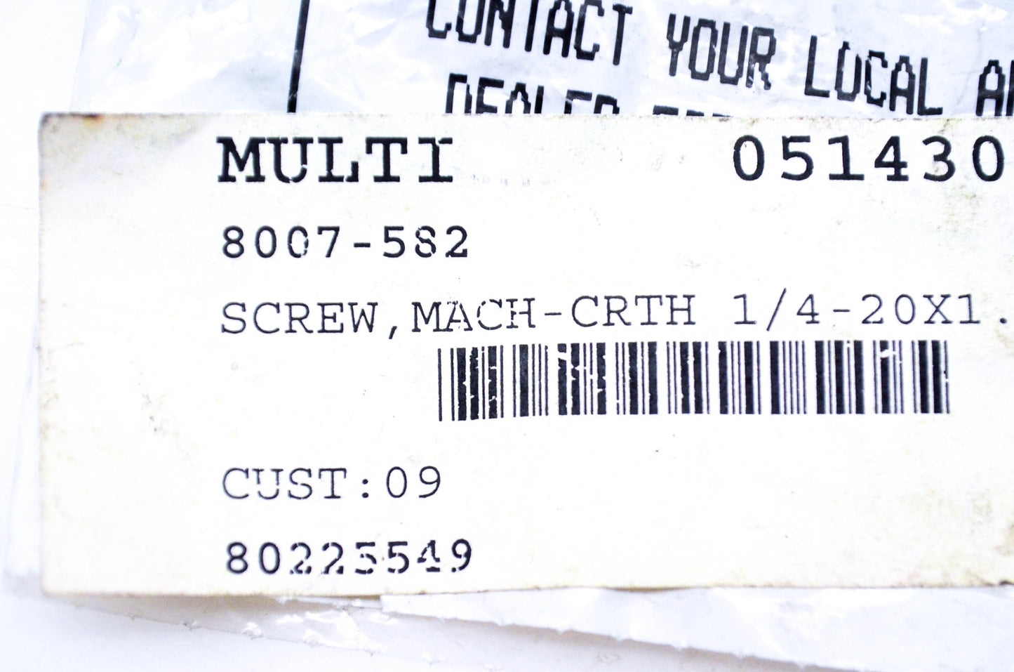 New OEM Arctic Cat 8007-582 Machine Screw 1/4-20x1.0 NOS