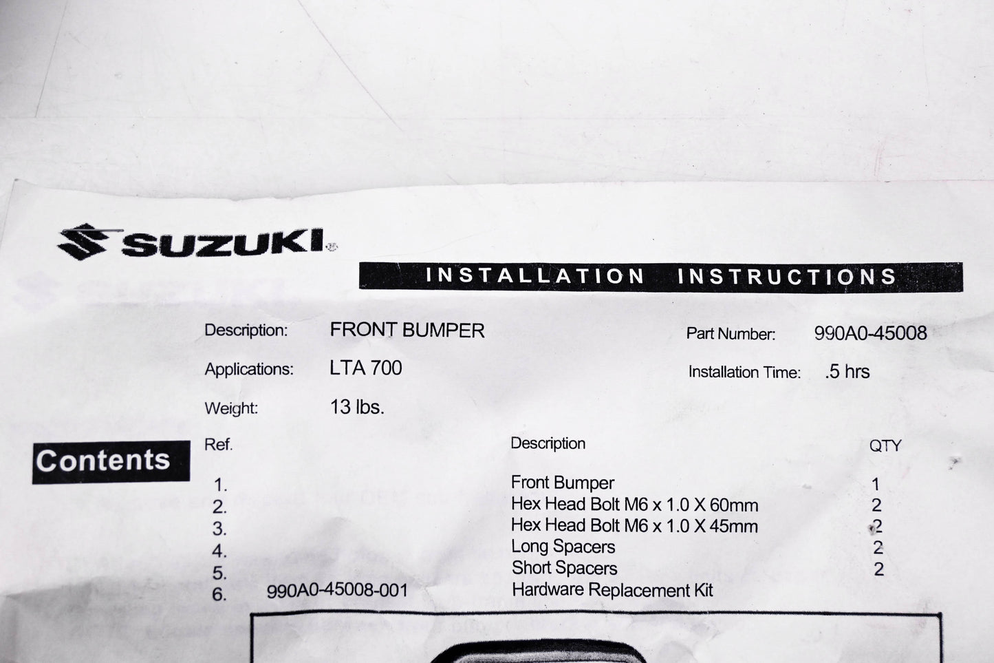 New OEM Suzuki 990A0-45008 Front Bumper NOS