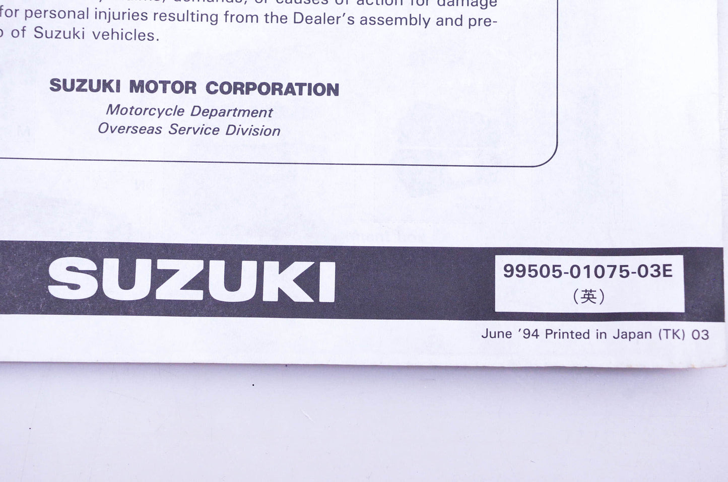 OEM Suzuki 99505-01075-03E LT-F4WDXS Assembly Service Guide