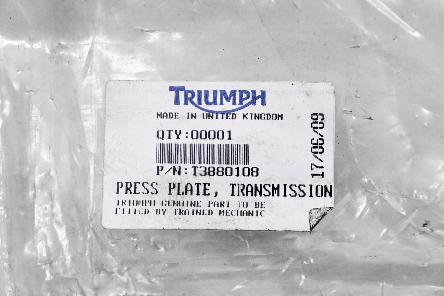 New OEM Triumph T3880108 Transmission Press Plate Assembly NOS