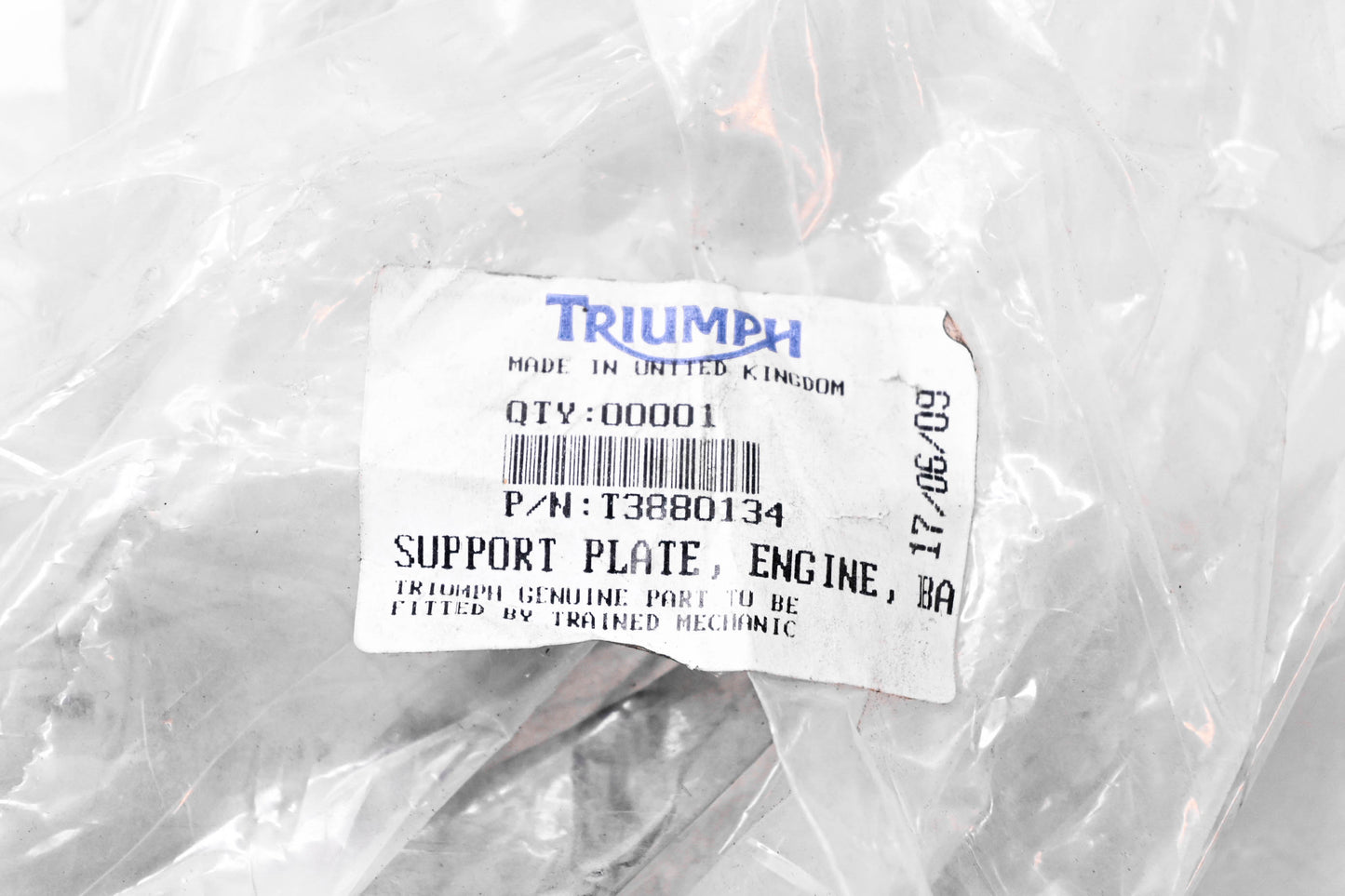 New OEM Triumph T3880134 Engine Support Plate NOS