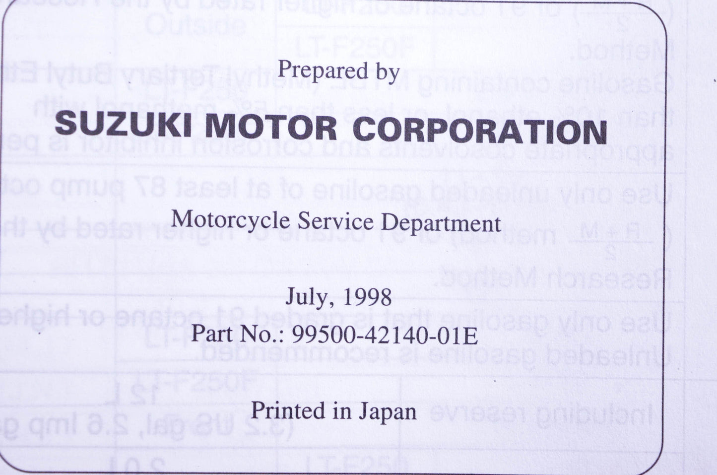 OEM Suzuki 99500-42140-01E LT-F250/250F Service Manual
