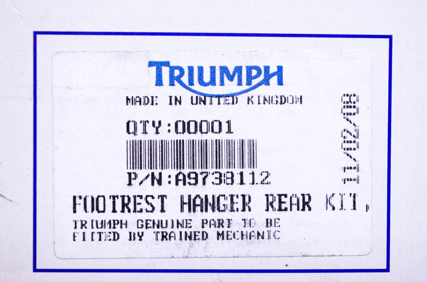 New OEM Triumph A9738112 Rear Footrest Hanger Kit NOS