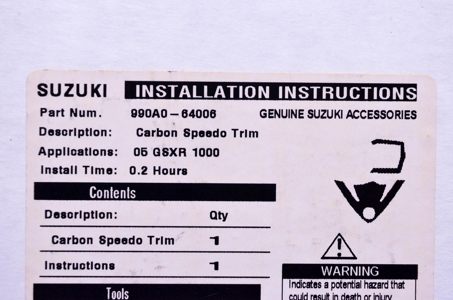 New OEM Suzuki 990A0-64006 Carbon Speedometer Gauge Trim Kit NOS