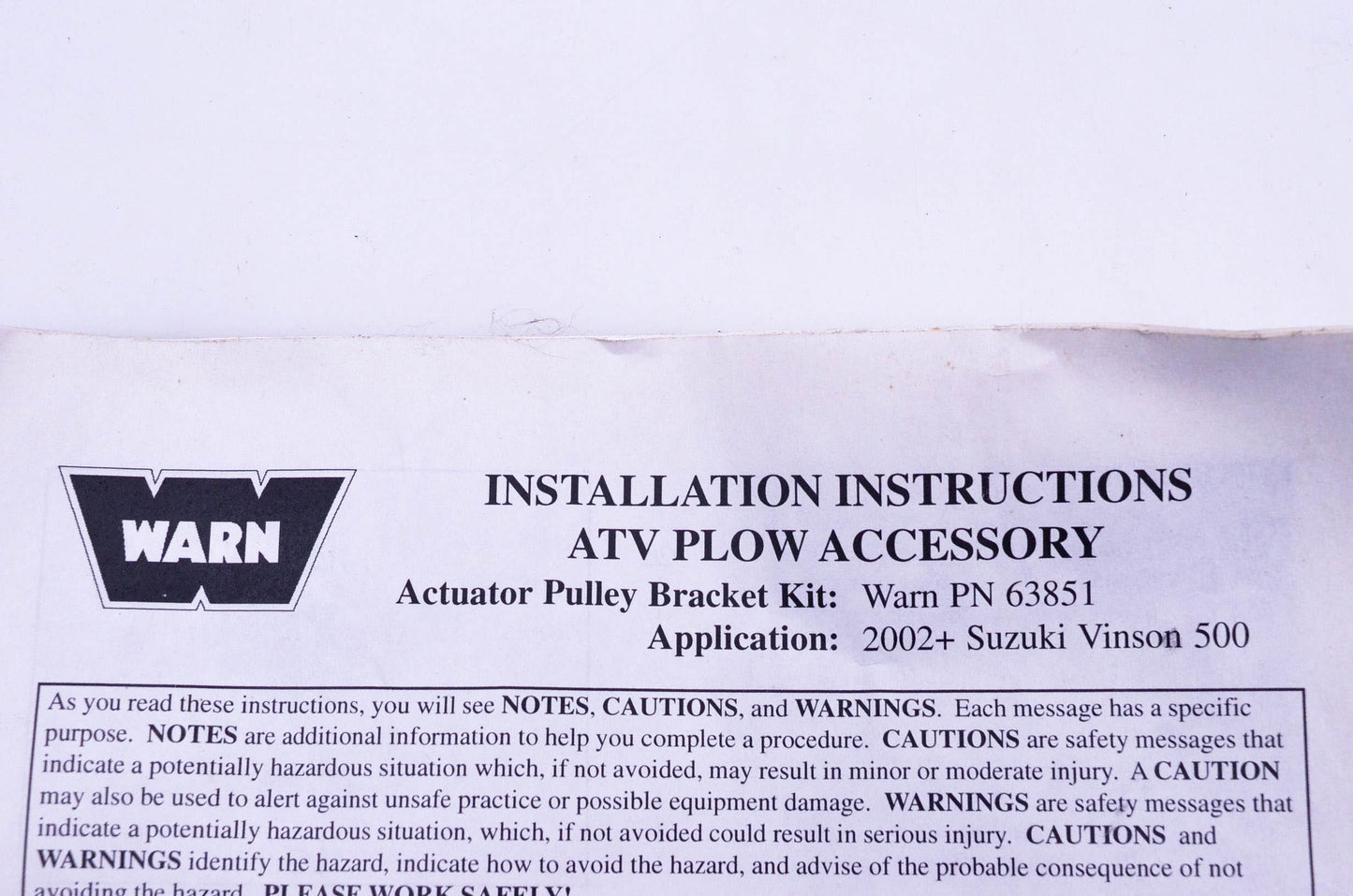 Warn 63851 Vinson-500 Actuator Pulley Bracket Kit NOS