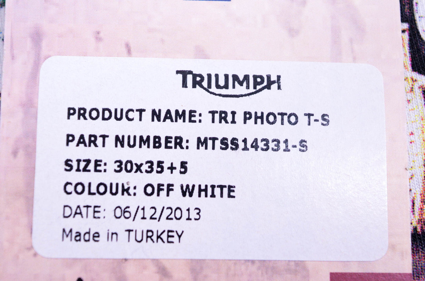 New OEM Triumph MTSS14331 Tri Photo Tee Shirt Off White Small NOS