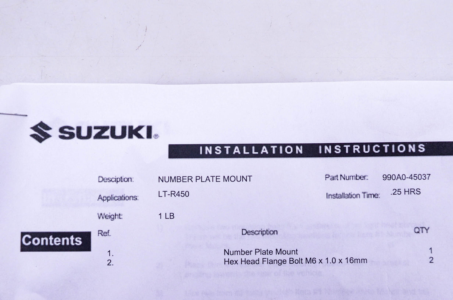 New OEM Suzuki 990A0-45037 Number Plate Mount Kit NOS