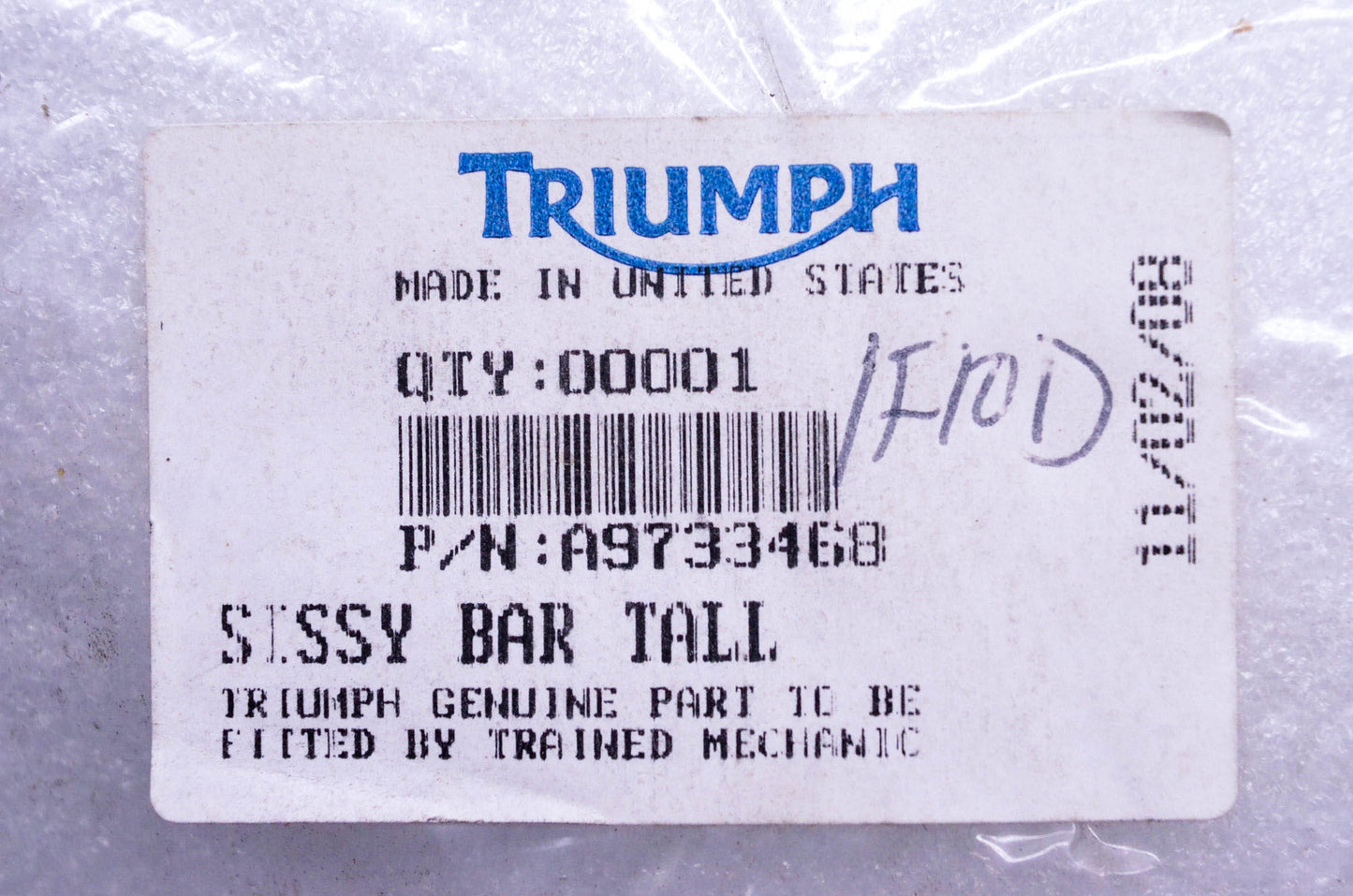 New OEM Triumph A9733468 Tall Sissy Bar NOS