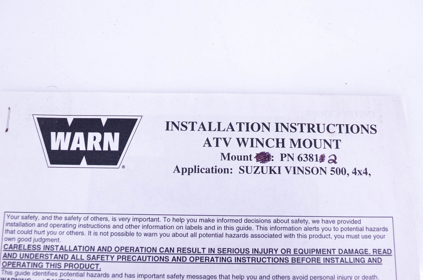 Warn 63812, 63811 Vinson ATV Winch Mount Plate NOS