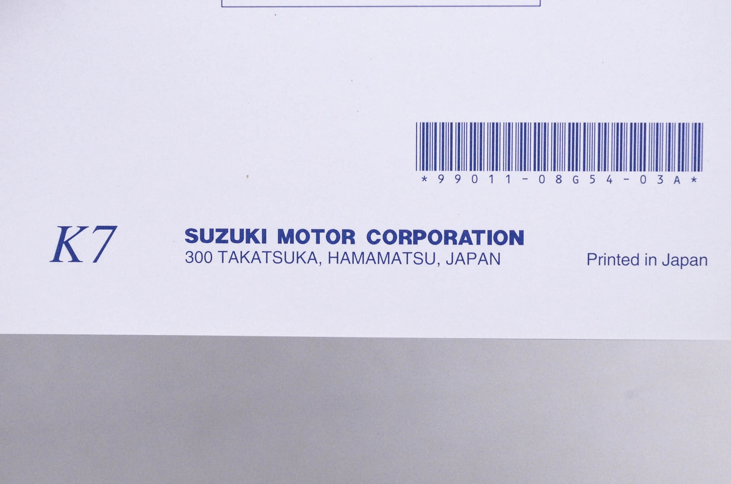 OEM Suzuki 99011-08G54-03A DR-Z125/L K7 Owner's Manual