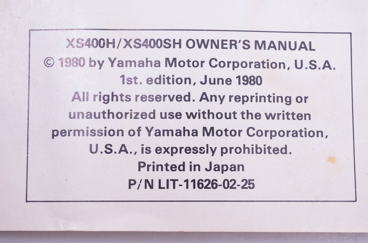 OEM Yamaha LIT-11626-02-25-00, 4R4-28199-10-00 XS400H XS400SH 1980 Owner's Manual