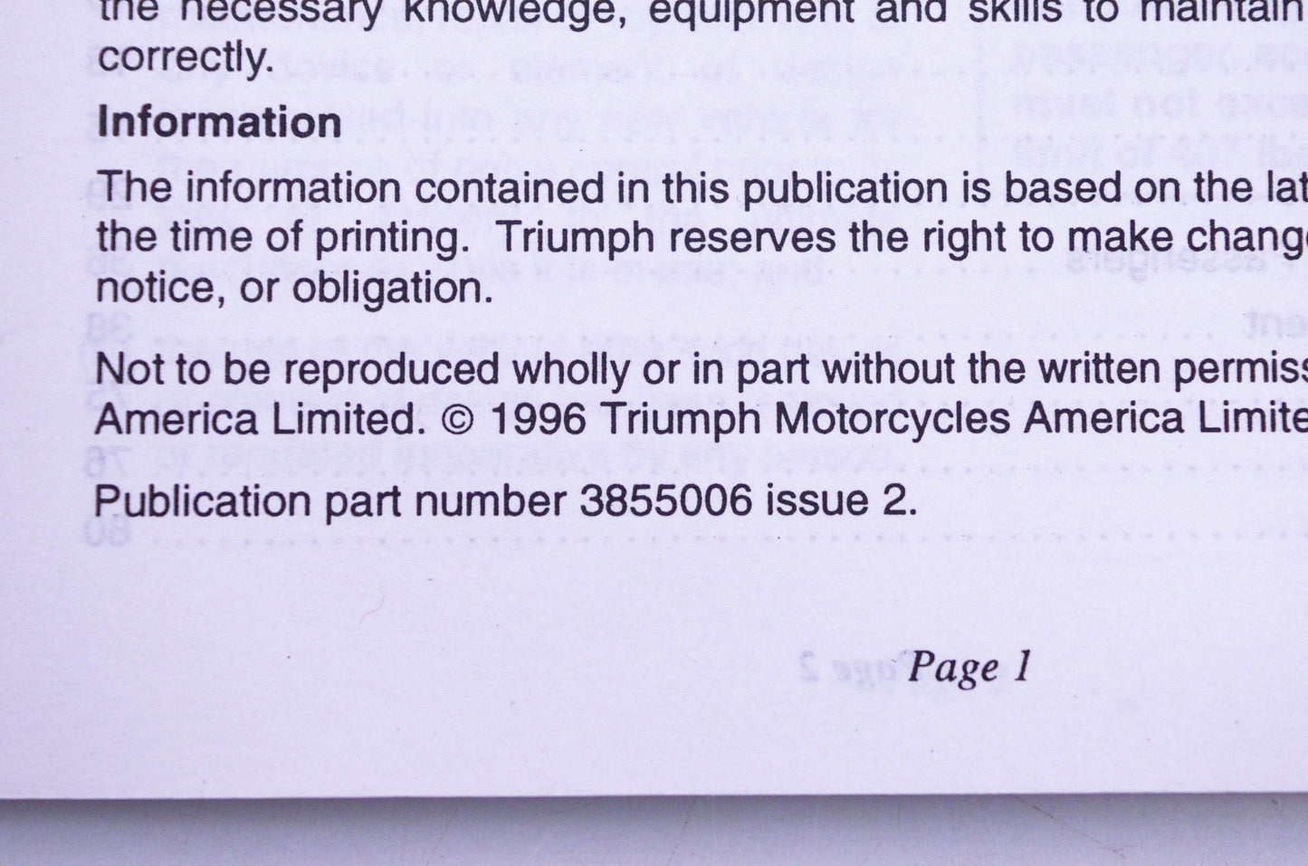 OEM Triumph 3855006 T595 Daytona T509 Speed Triple Owner's Handbook Kit