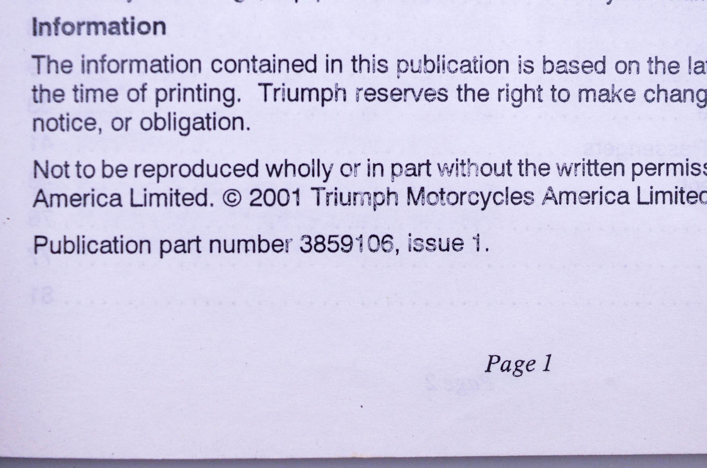 OEM Triumph 3859106 Bonneville Owner's Handbook Kit