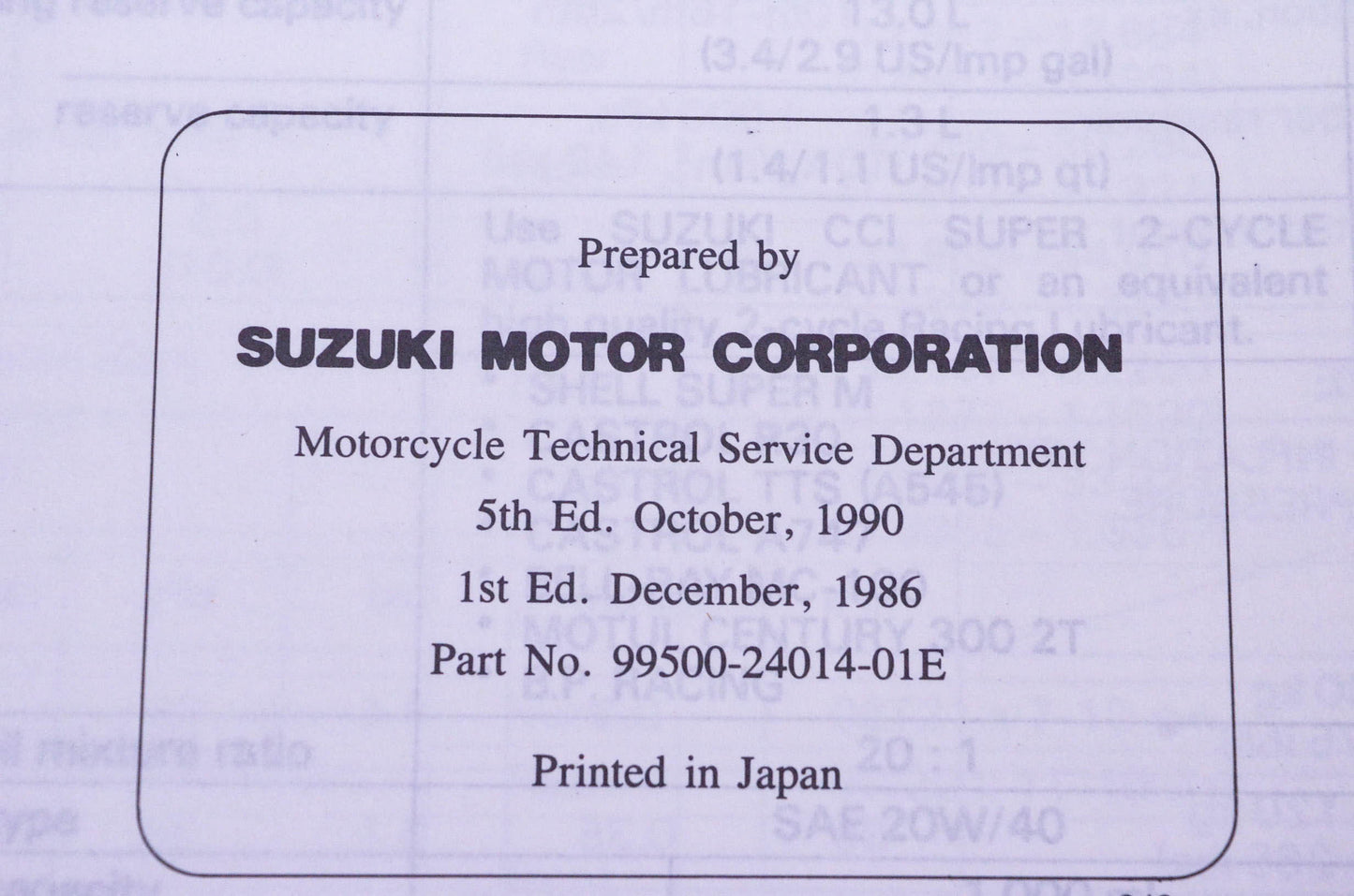 OEM Suzuki 99500-24014-01E LT-500R H Service Manual
