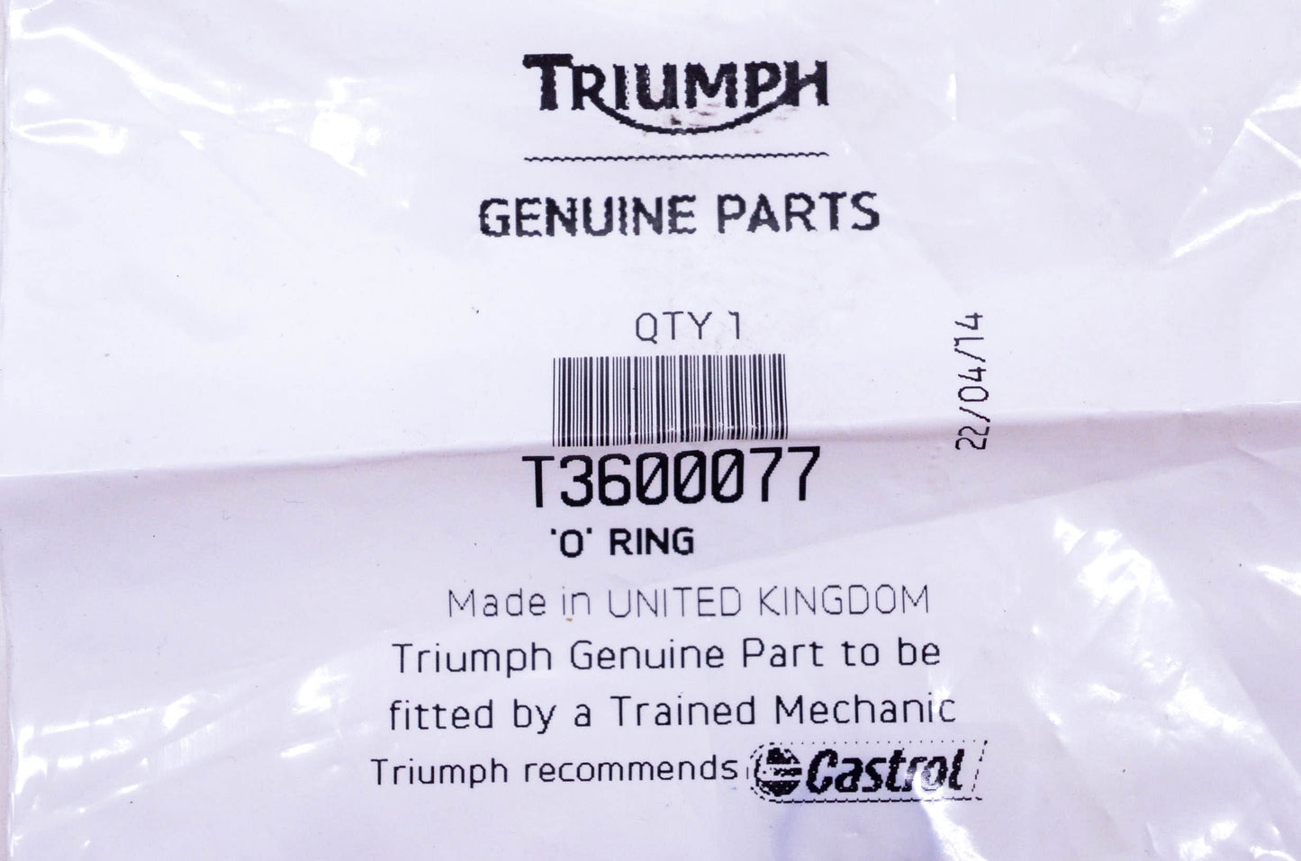 New OEM Triumph T3600077 O Ring NOS