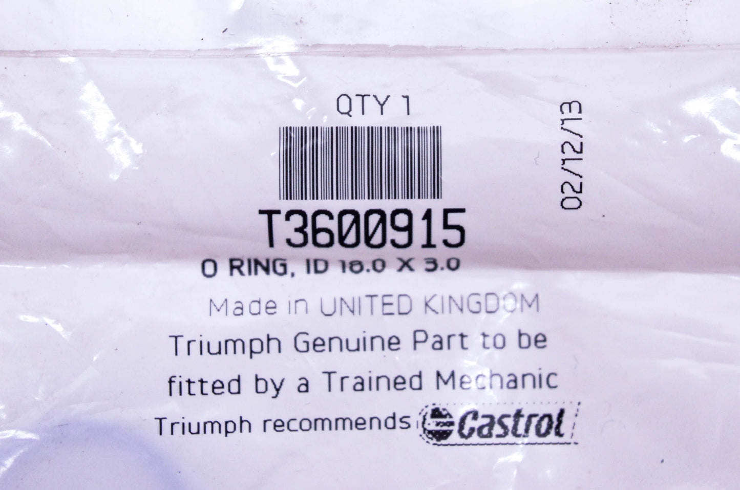 New OEM Triumph T3600915 O Ring NOS