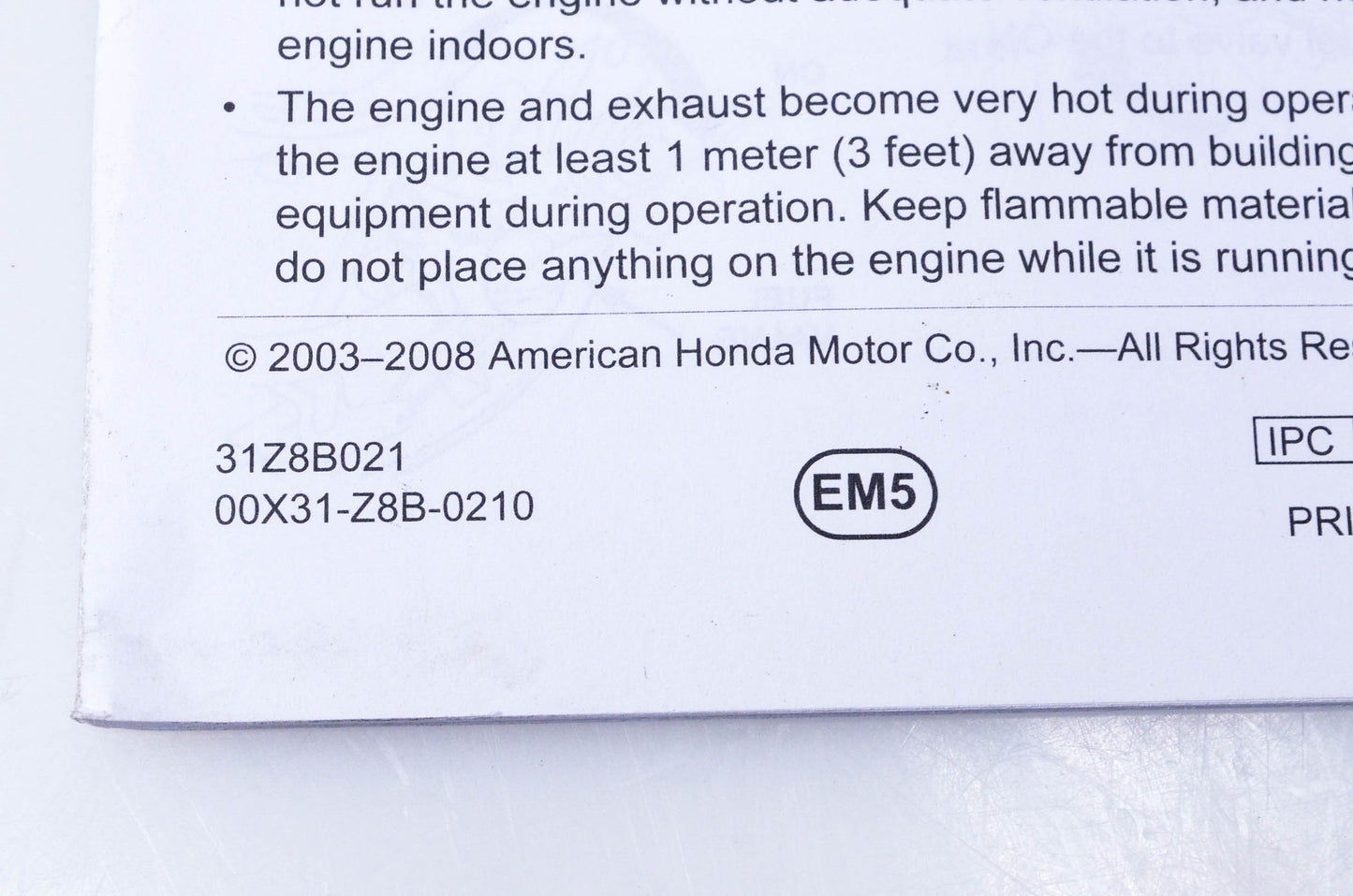 New OEM Honda 31Z8B021 GCV160 GCV190 Owner's Manual NOS
