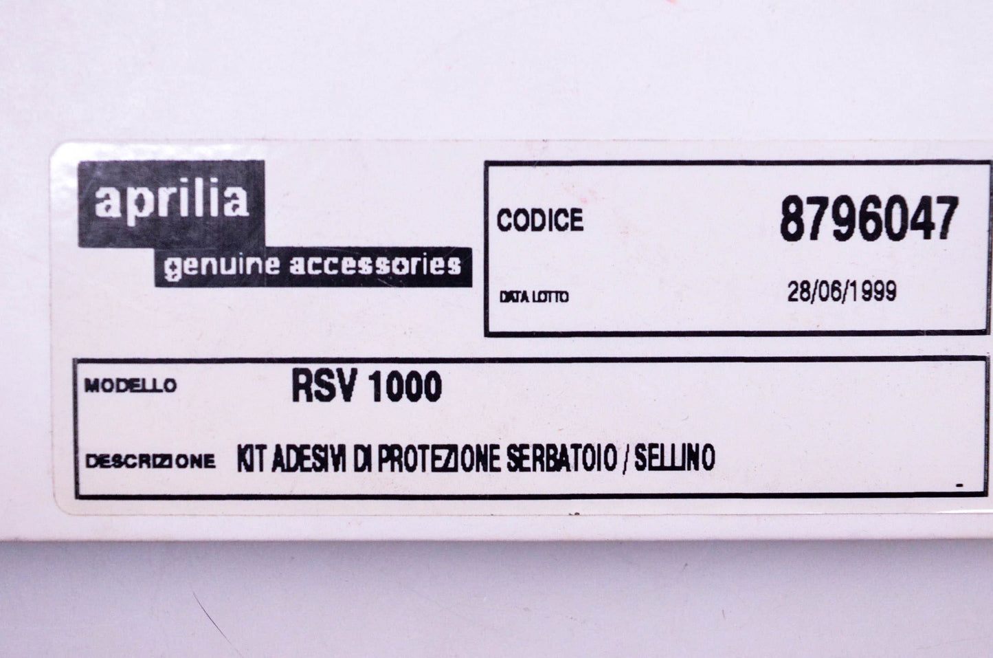 Aprilia 8796047 Tank Guard Sticker Kit NOS