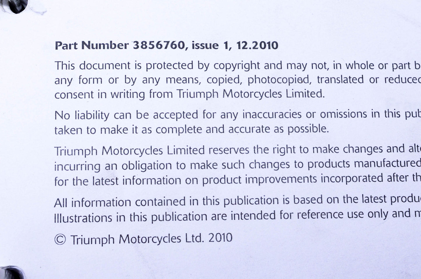 OEM Triumph 3856760 Tiger 800/800XC Motorcycle Service Manual
