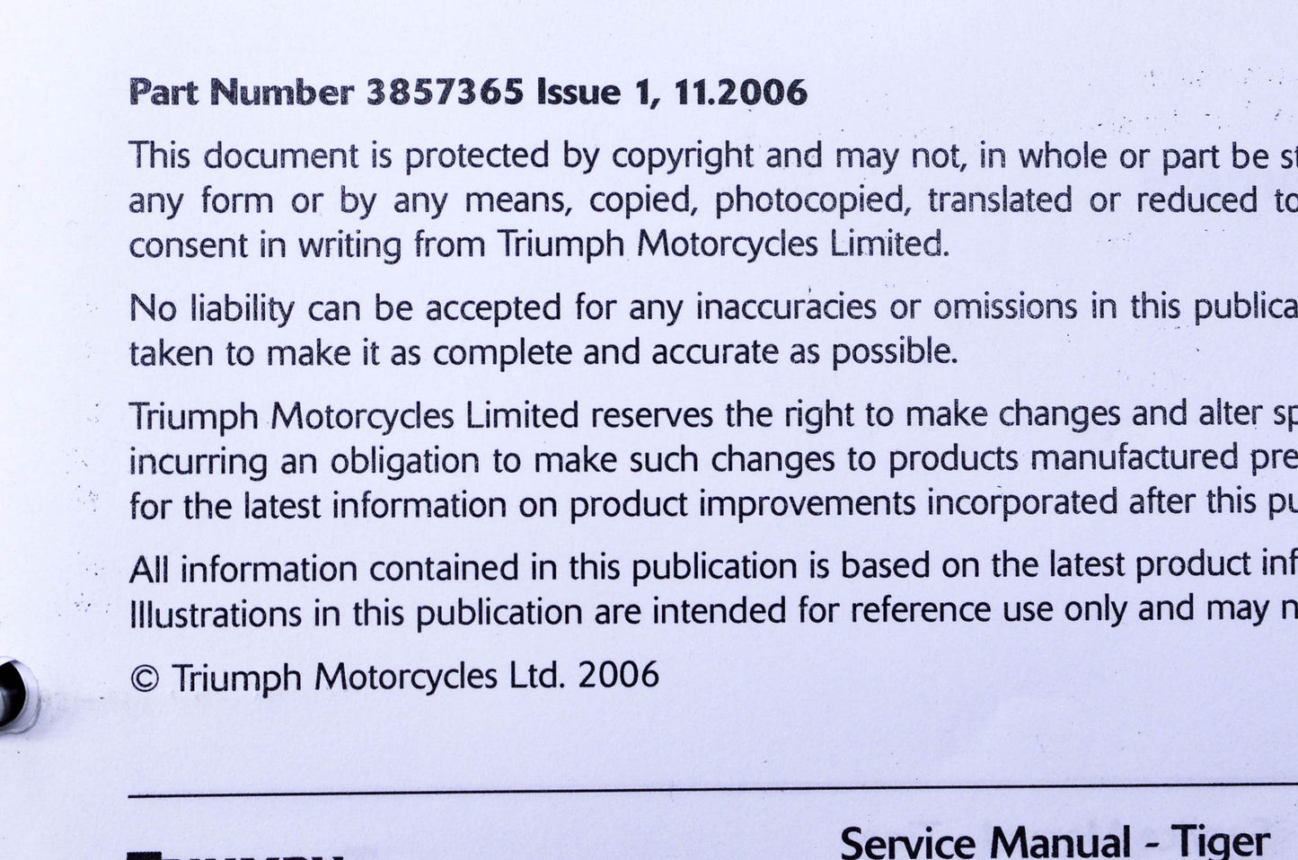 OEM Triumph 3857365 Triumph Tiger(ABS) Motorcycle Service Manual