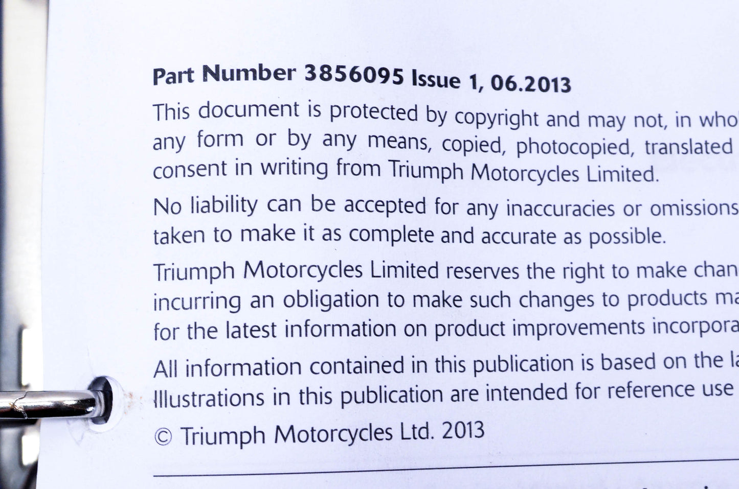 OEM Triumph 3856095 America(LT) Speedmaster Service Manual