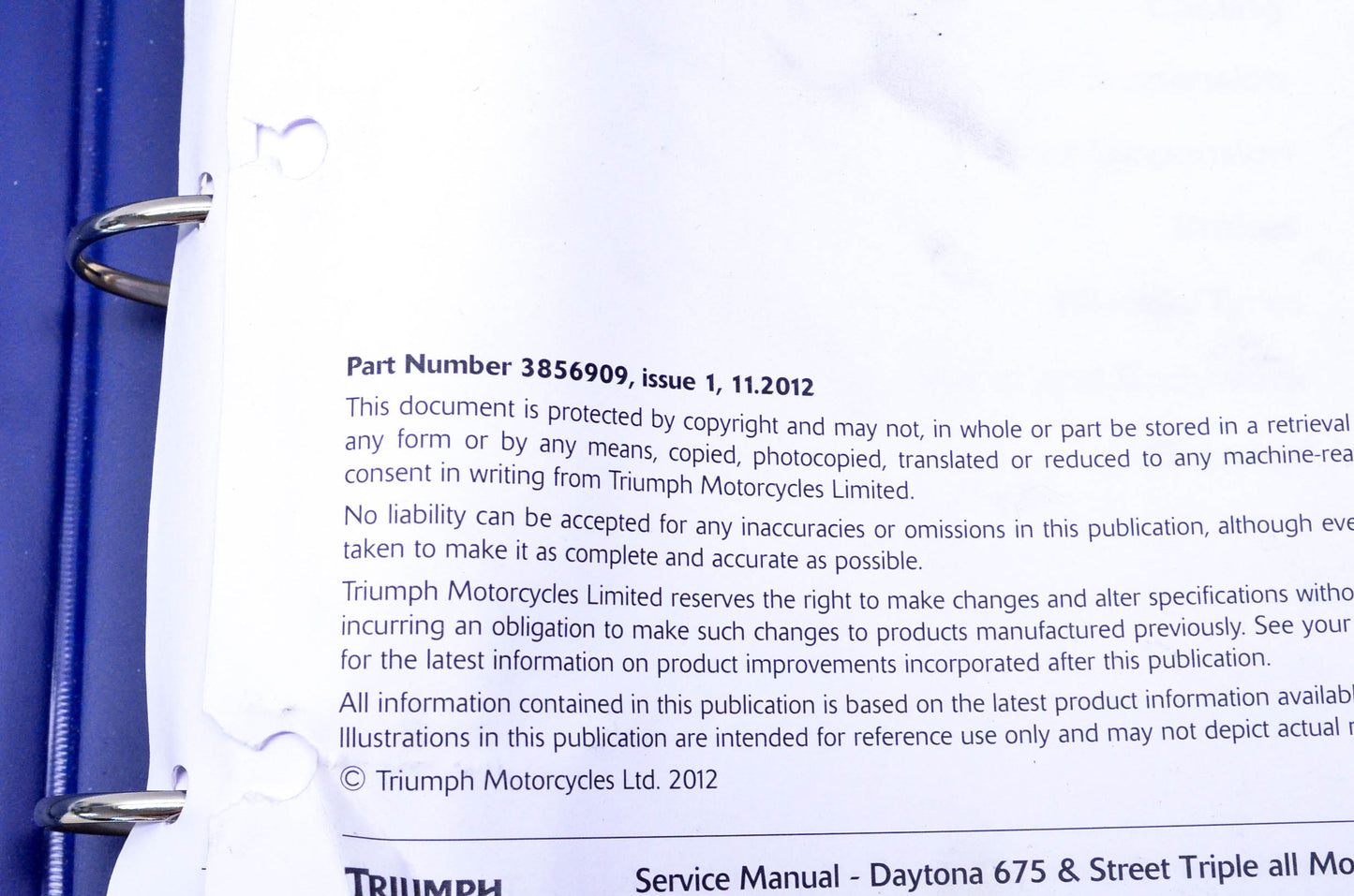 OEM Triumph 3856909 Daytona 675(R) Street Triple(R) Service Manual