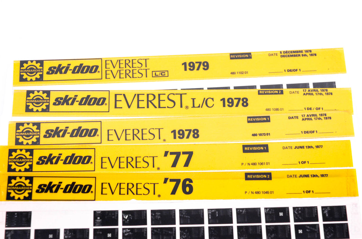 SkiDoo 480110201, 480107301, 480104501 Lot of 5 Microfiches Everest L/C 1976-1979